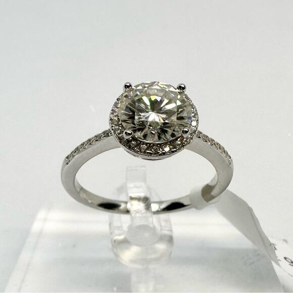 Moissanite Diamond Engagement Ring Brilliant Round Cut Halo 925 GRA 2 Ct Size 8 - Picture 4 of 12
